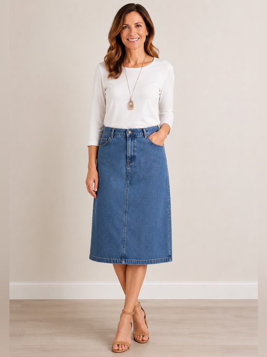 J. Jill Dresses & Skirts - J.Jill Denim Midi Skirt 16T Tall Tencel Cotton Blue Jean A-Line 27”